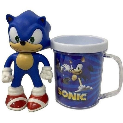 CANECA E BONECO DO ( SONIC ), VERMELHO - NOVO SEM USO