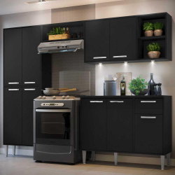 Cozinha Completa Compacta c/ 3 Leds, Armário e Balcão c/ Tampo 4 pçs Xangai Multimóveis Preta Menor preço em Cozinha Completa Compacta c/ 3 Leds, Armário e Balcão c/ Tampo 4 pçs Xangai Multimóveis Preta