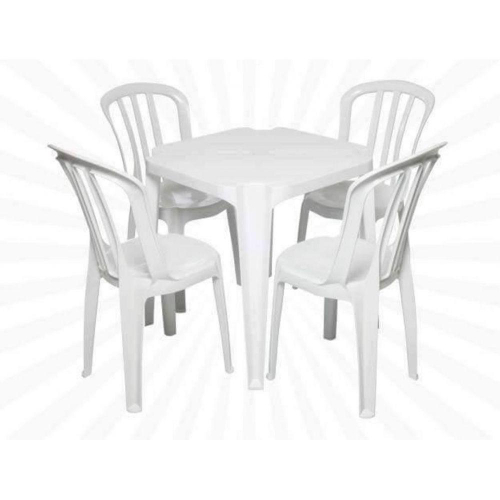 Conjunto de Mesa de Plástico Redonda 70cm e 4 Cadeiras Colonial Branco