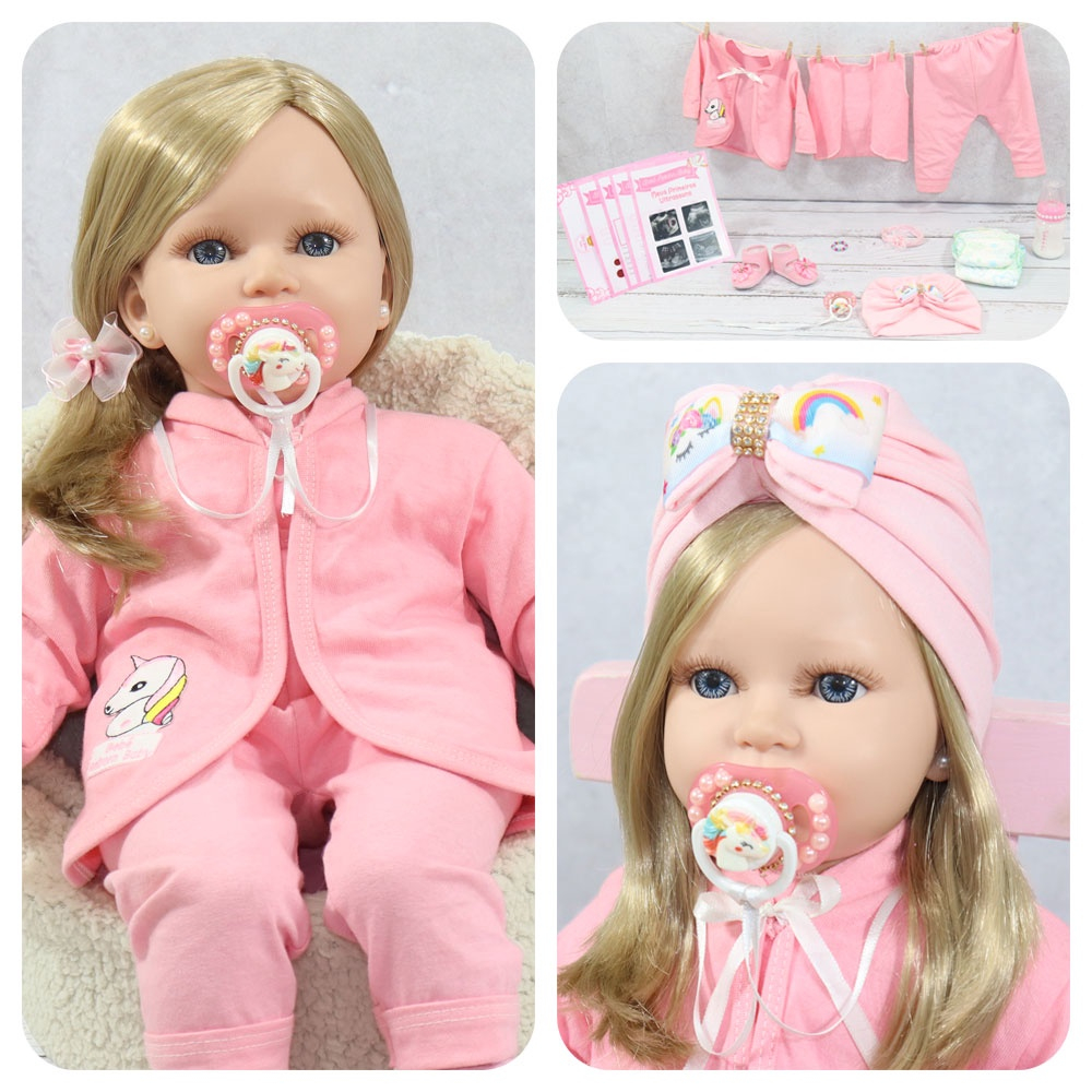 Boneca Bebê Reborn Loira Gatinha Corpo Em Pano Roupa Rosa - Chic Outlet -  Economize com estilo!