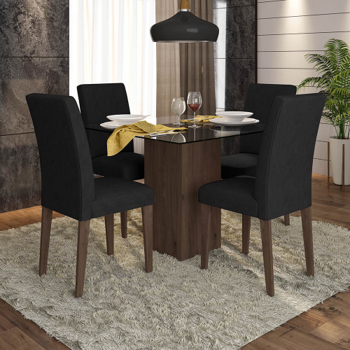 Jogo com 4 Cadeiras 118 Para Cozinha / Sala de Jantar - Preto Fosco -  Assento Rattan - og Móveis no Shoptime