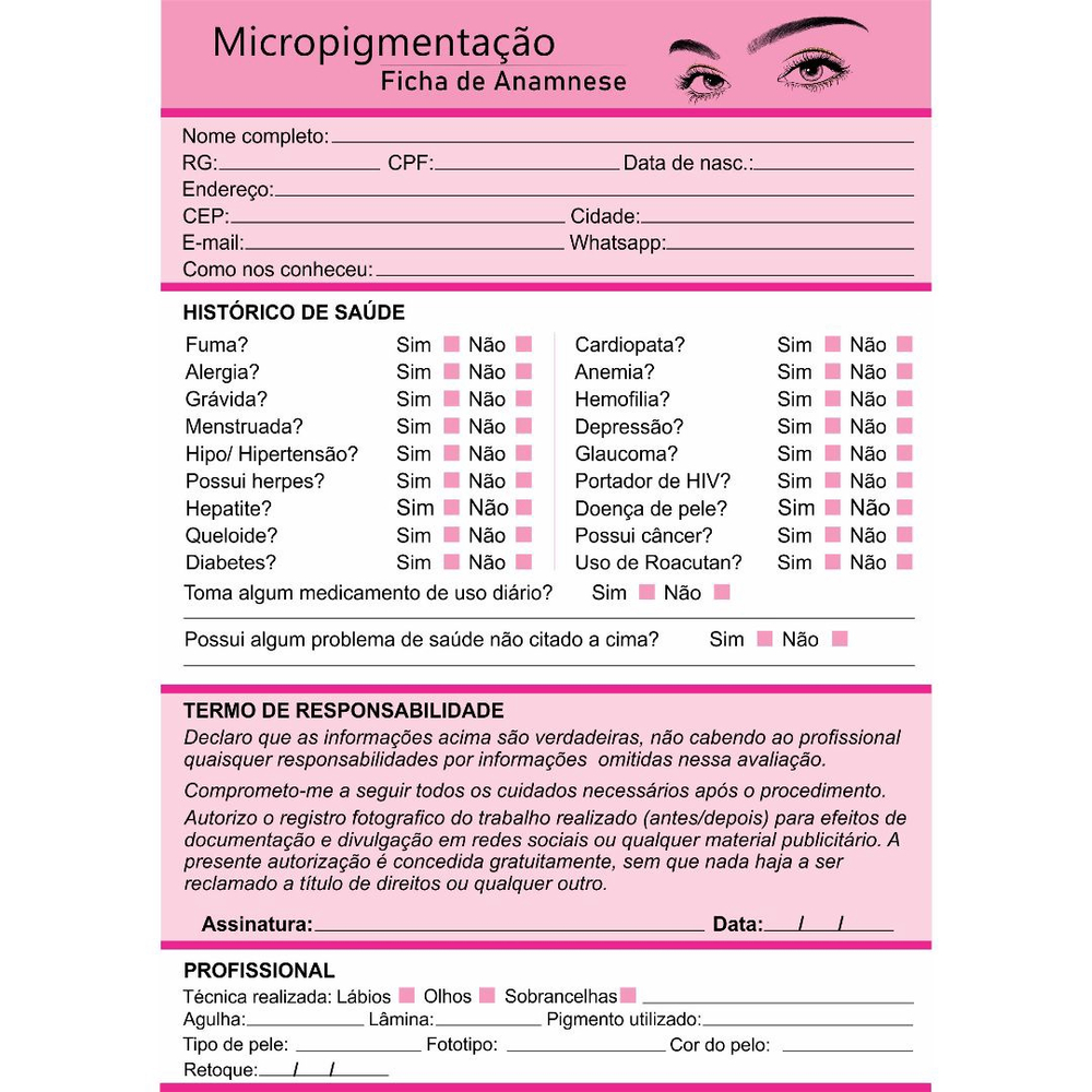 Ficha de Anamnese Padrão/Pessoal - TAM A5