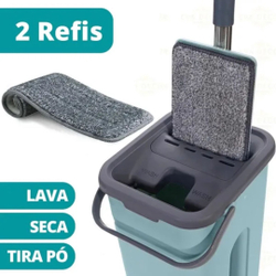 Mop Flat Tira Pó Esfregão Com Balde Lava E Seca + Refil Microfibra Boni Menor preço em Mop Flat Tira Pó Esfregão Com Balde Lava E Seca + Refil Microfibra Boni