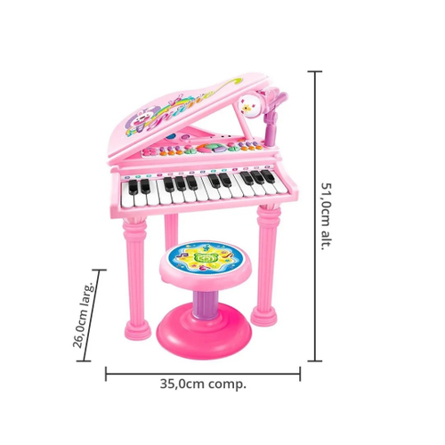 Piano Infantil Com Banquinho Importway Rosa