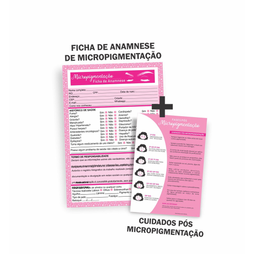 Kit Ficha Anamnese + Bloco Cuidados Pós Micropigmentação