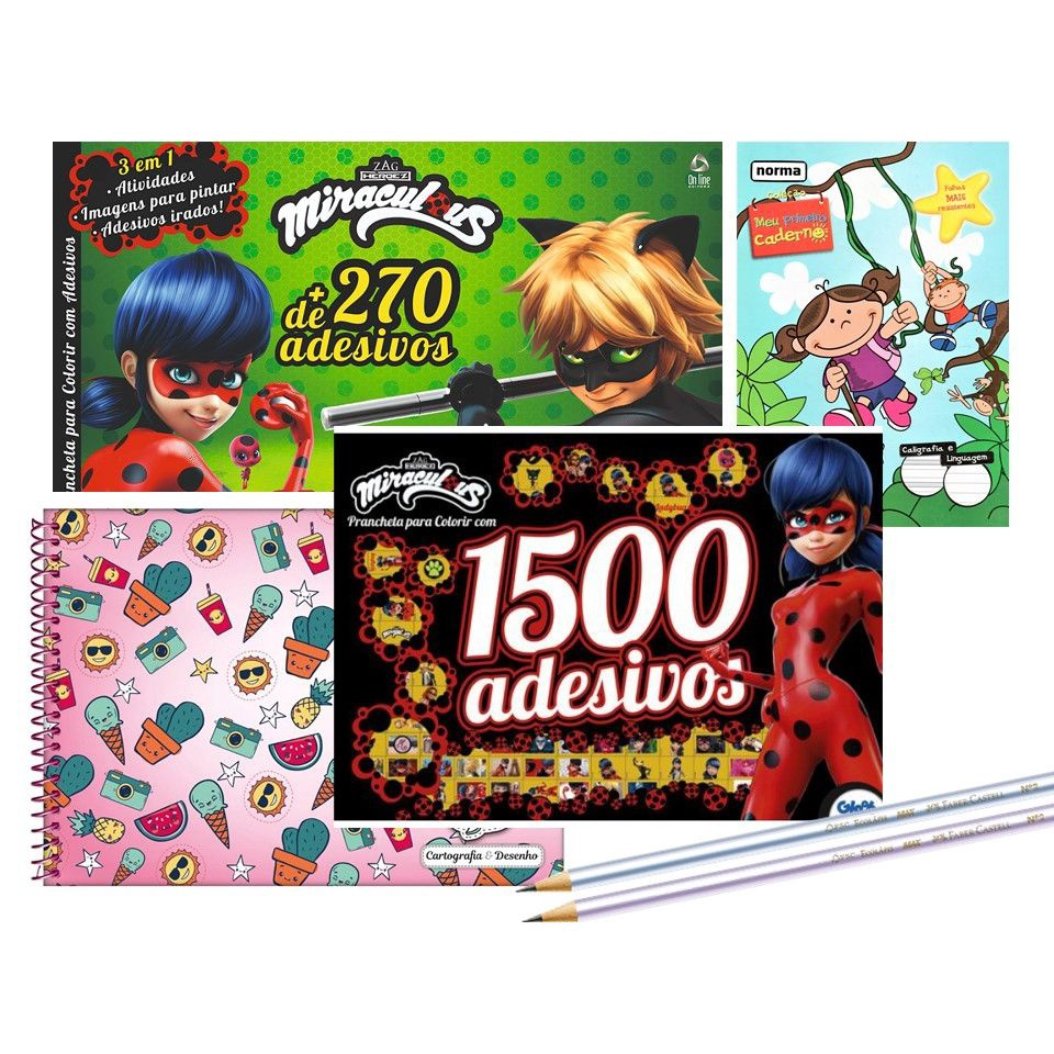 Kit ladybug miraculous adesivos + cadernos E lapis 2 em Promoção na  Americanas