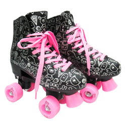 Patins 4 Rodas Clássico Retro Preto Menina Roller Skate Menor preço em Patins 4 Rodas Clássico Retro Preto Menina Roller Skate