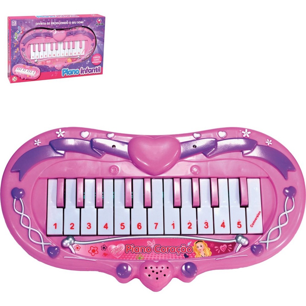 Teclado Infantil Piano Coracao Rosa 16CM em Promoção na