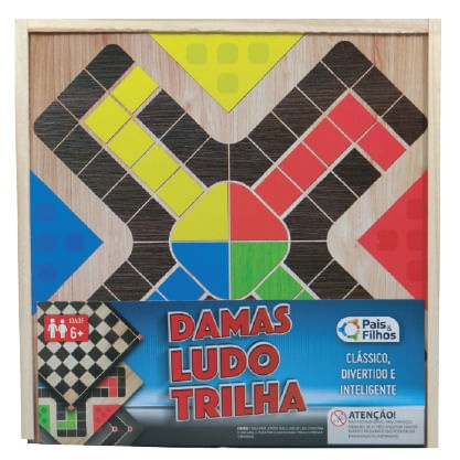 Ludo Clássico Jogo Tabuleiro Madeira Torrinha Dado Pinos