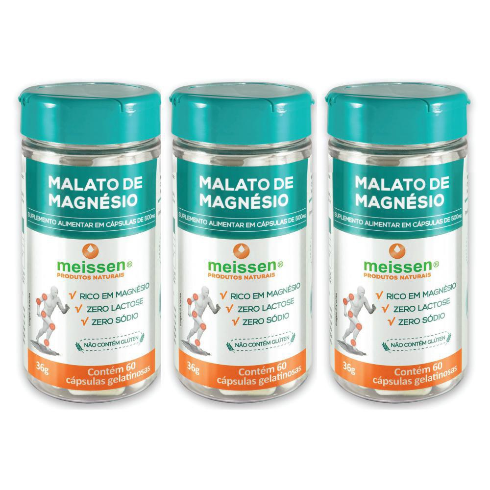 Kit 3 X Malato De Magnésio 60 Cápsulas 500Mg Meissen Em Promoção ...