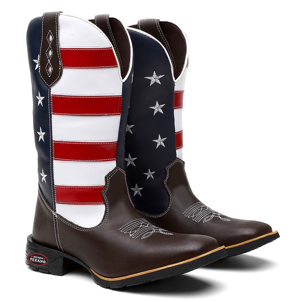 Bota Texana Country Masculina Bordado Estados Unidos Na Cor Marrom