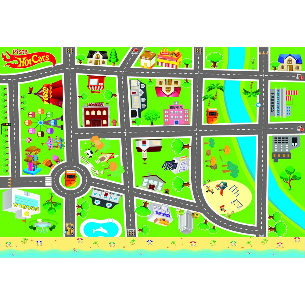 Tapete Ilustrativo Pista P/ Brincar De Carrinho 100x145cm T1