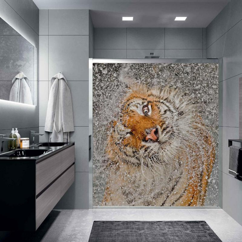 Adesivo Para Box De Banheiro 3d Tigre Branco Largura Total Até 120cm -  Adesivos Decorativos e Personalizados