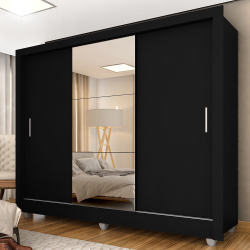Guarda Roupa Casal Amanda 3 Portas Esp Maior Preto Fosco - M. Arapongas Menor preço em Guarda Roupa Casal Amanda 3 Portas Esp Maior Preto Fosco - M. Arapongas