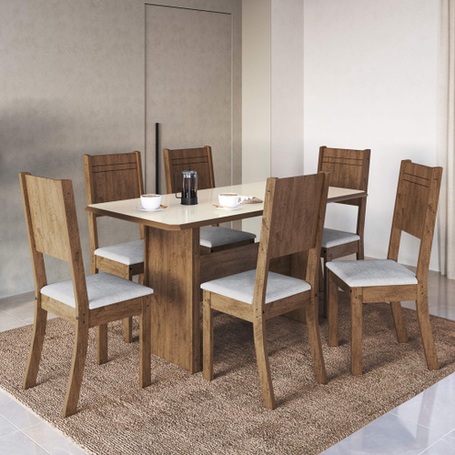 Conjunto de Mesa de Jantar com 6 Cadeiras Estofadas Maia I Veludo Off White  e Creme na Americanas Empresas