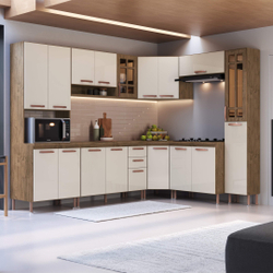 Cozinha Modulada Completa Fidelitá Berlim 8 Peças 451cm 18 Portas 2 Gavetas Com Tampo Noce/Off-White Menor preço em Cozinha Modulada Completa Fidelitá Berlim 8 Peças 451cm 18 Portas 2 Gavetas Com Tampo Noce/Off-White