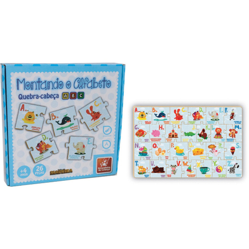 Quebra Cabeça Infantil 3D Madeira MDF Alfabeto 26 Peças Dog Toy