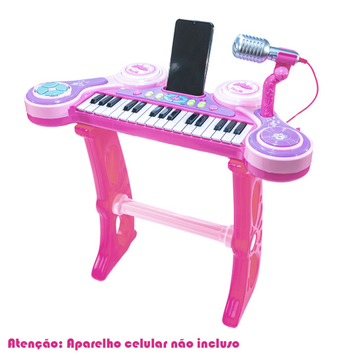 Teclado Piano Infantil Com Microfone Rosa em Promoção na