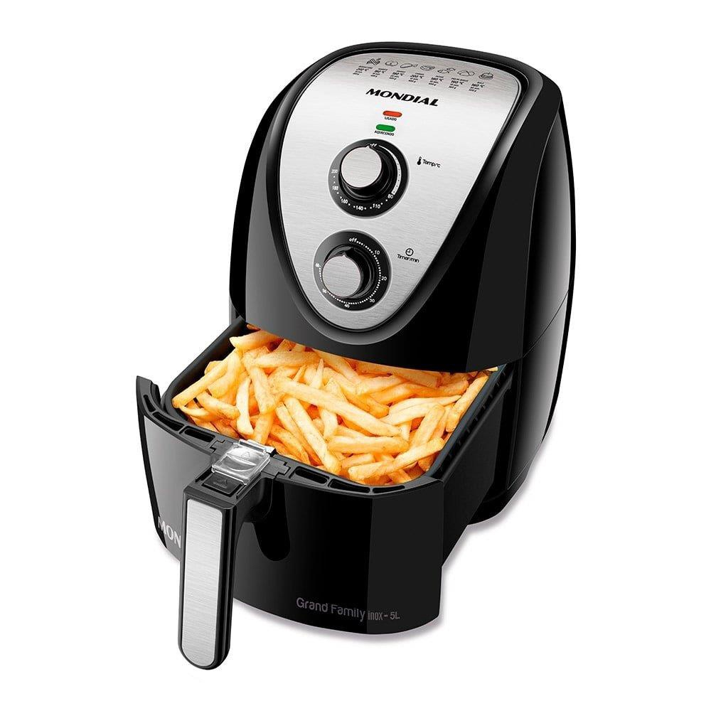 Fritadeira Air Fryer Mondial AFN50BI, 5 Litros, 1900W, Preto/Inox em