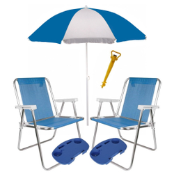 Menor preço em Kit Praia 2 Cadeira Alta Sannet + Guarda Sol + Saca Areia + 2 Mesa Portátil - Mor