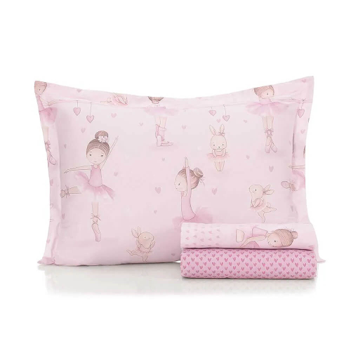 Jogo De Cama Infantil Menina Estampado Rosa Menina 3 Peças 100% Algodão