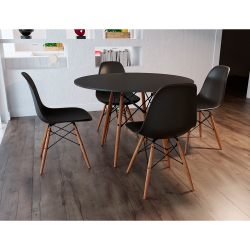 Jogo De Mesa 4 Cadeiras Pretas Eames Dkr 90 Cm Base Madeira Tampo Preto Menor preço em Jogo De Mesa 4 Cadeiras Pretas Eames Dkr 90 Cm Base Madeira Tampo Preto
