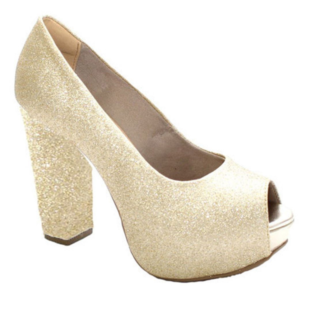 Peep toe best sale dourado meia pata