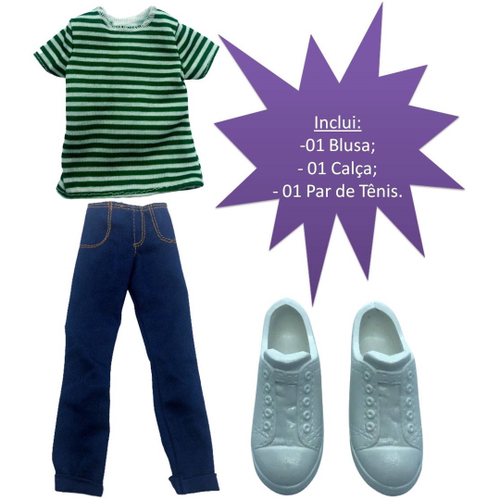 Conjunto Roupinha Casual Moderno - Roupa Acessório Masculino Para Boneco  Ken Fashionista - Blusa Calça Jeans E Tênis Branco - Namorado Da Boneca  Barbie - Original Mattel Brinquedos na Americanas Empresas