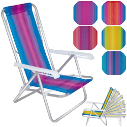 Cadeira de Praia em Aluminio Reclinavel 8 Posicoes Mor Cores Mistas Menor preço em Cadeira de Praia em Aluminio Reclinavel 8 Posicoes Mor Cores Mistas