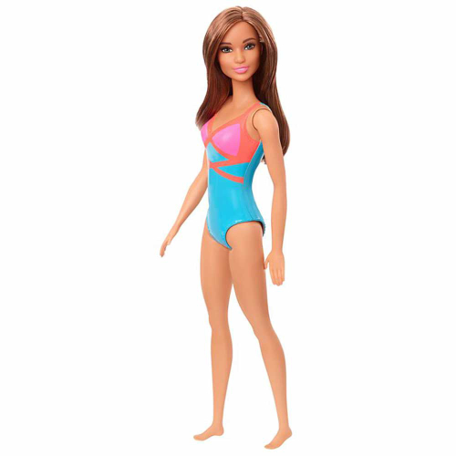 Boneca Barbie Morena Roupa de Praia Maiô Azul Original Mattel