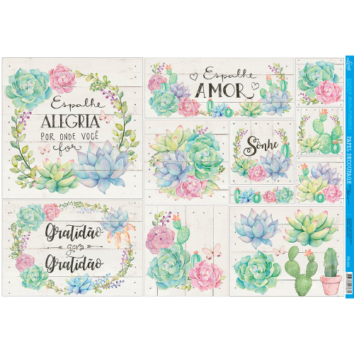 Papel para Decoupage Litoarte 49 x 34,3 cm - Modelo PD-920 Suculentas,  Cactos em Promoção na Americanas