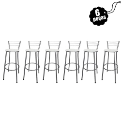 Kit 6 Banquetas Bistrô Aço Cinza E Assento Branco Menor preço em Kit 6 Banquetas Bistrô Aço Cinza E Assento Branco