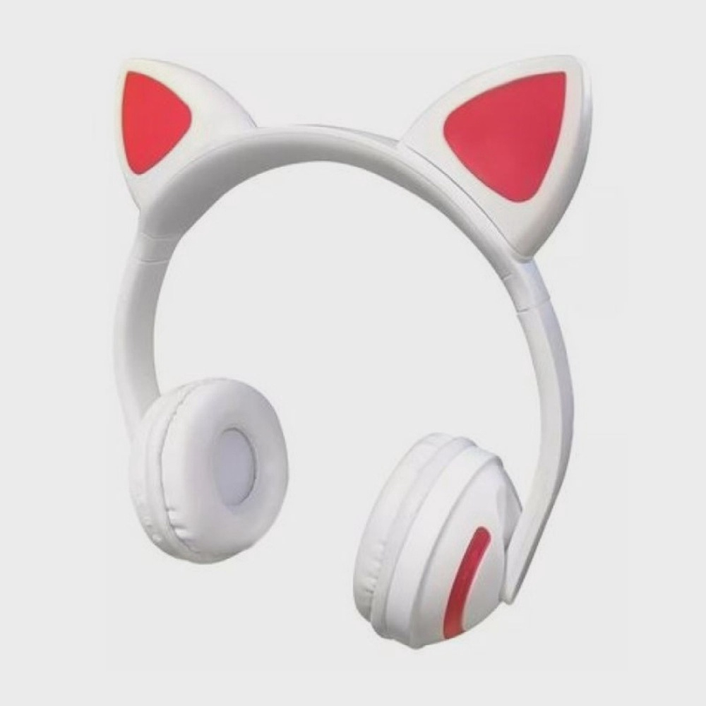 Fone Bluetooth de Gatinho Rosa Claro com Iluminação LED