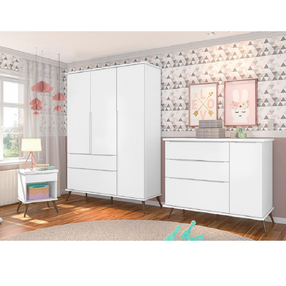 Jogo De Quarto Infantil De Bebe Alice Branco 100 Mdf Roupeiro Comoda Mesa De Apoio Phoenix Baby Em Promocao Ofertas Na Americanas