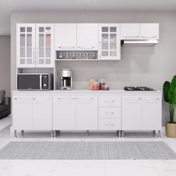 Cozinha Modulada Completa Fidelitá Viena 5 Peças 260 Cm 13 Portas 3 Gavetas Com Tampo Branco Menor preço em Cozinha Modulada Completa Fidelitá Viena 5 Peças 260 Cm 13 Portas 3 Gavetas Com Tampo Branco