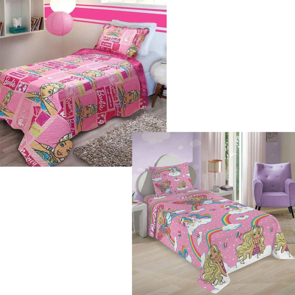 Kit Infantil Barbie Edredom + Jogo Cama + Almofada + Boneca