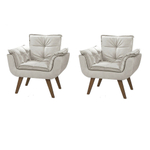 Kit 2 Poltrona Suede Creme Cadeira Decorativa Dani Sala Recepção Pés Caramelo