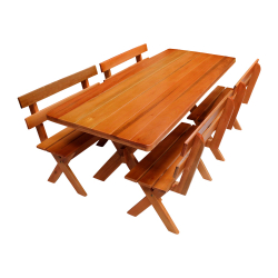 Conjunto Mesa Rústica 2m e 4 Bancos Madeira Maciça Eucalipto Menor preço em Conjunto Mesa Rústica 2m e 4 Bancos Madeira Maciça Eucalipto
