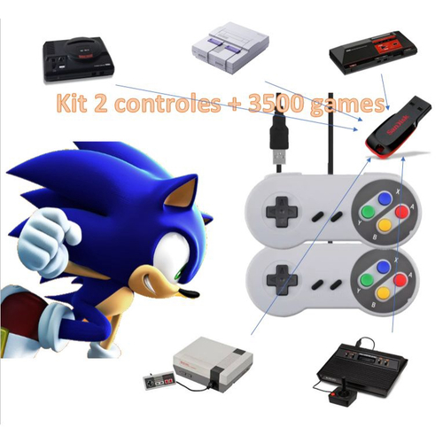 Kit 2 Controles/joystick retrô USB + Pendrive com 3500 Jogos retrô anos 80  e 90 para pc e notebook em Promoção na Americanas