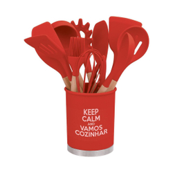 Menor preço em Kit Utensílios Cozinha Silicone Colher Copo Suporte 13 Peças