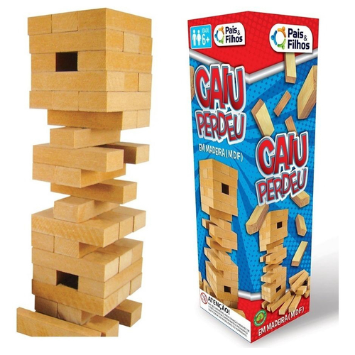 O Jenga Dos Jogos Dos Amigos Em Casa, a Torre Caiu Imagem de Stock