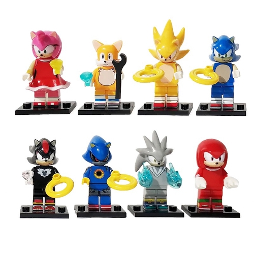 Boneco Bloco Montar Turma do Sonic Kit 7 Personagens