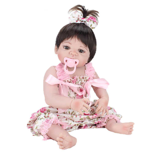 Boneca Bebe Reborn Morena Laura 53 cm com Canguru Sapatinhos e 13 Itens