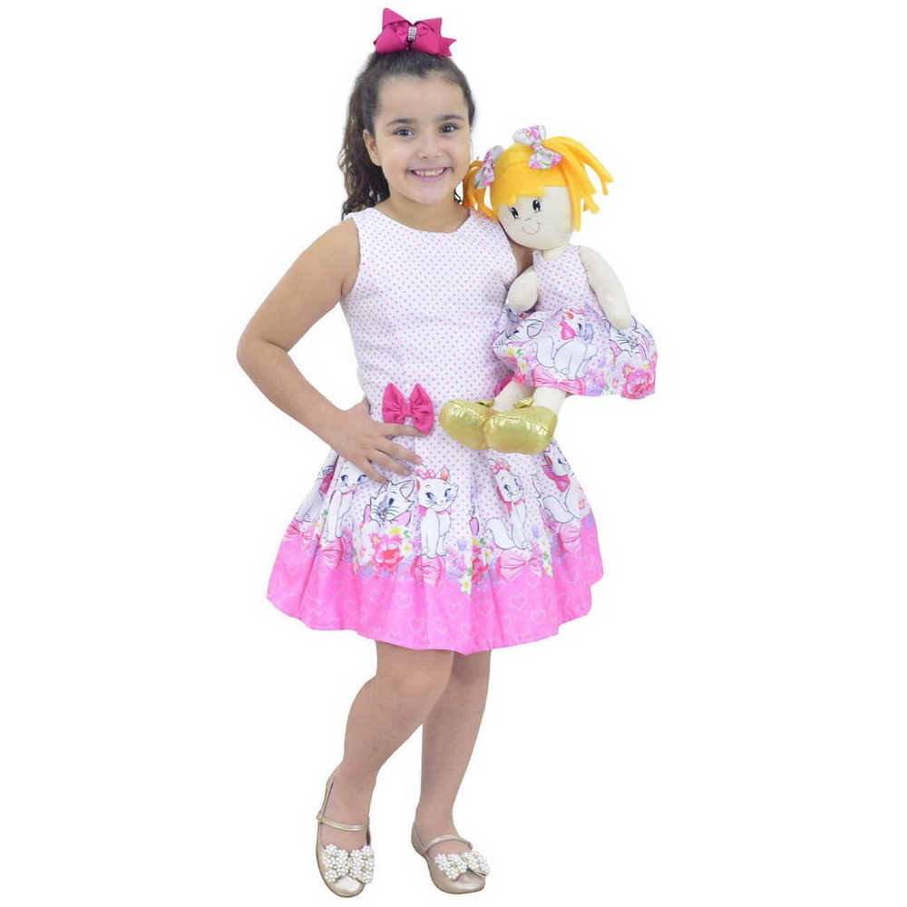 Vestido infantil tema Gata Marie rosa