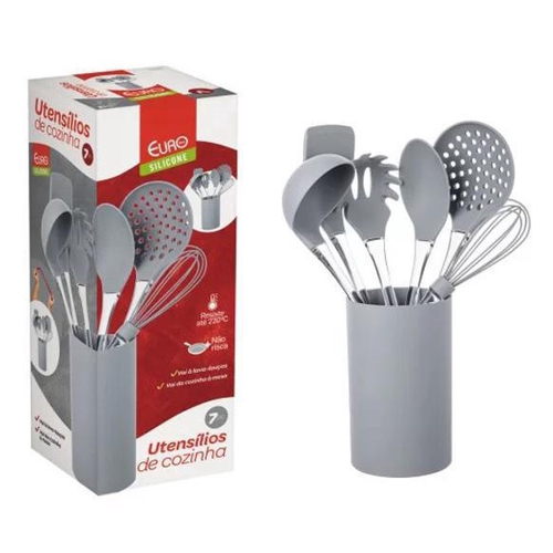 Kit Jogo de Cozinha Rosa 7 Utensílios de Silicone Pote Inox na Americanas  Empresas