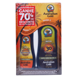 Protetor Solar Australian Gold fps 30 Spray Gel 237ml + Ganhe 70% Desconto no Bronzeador Accelerator Clear Spray 125g Menor preço em Protetor Solar Australian Gold fps 30 Spray Gel 237ml + Ganhe 70% Desconto no Bronzeador Accelerator Clear Spray 125g