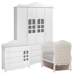 Quarto de Bebê Imperial 4 Portas com Berço Americano Realeza Branco Acetinado - Canaã Menor preço em Quarto de Bebê Imperial 4 Portas com Berço Americano Realeza Branco Acetinado - Canaã