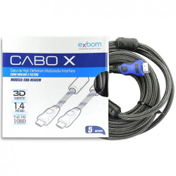 Cabo Hdmi 5 Metros Blindado Com Filtro E Malha De Nylon V1.4 Suporte 3D Full HD 1080 Exbom Cbx-H50cm Menor preço em Cabo Hdmi 5 Metros Blindado Com Filtro E Malha De Nylon V1.4 Suporte 3D Full HD 1080 Exbom Cbx-H50cm