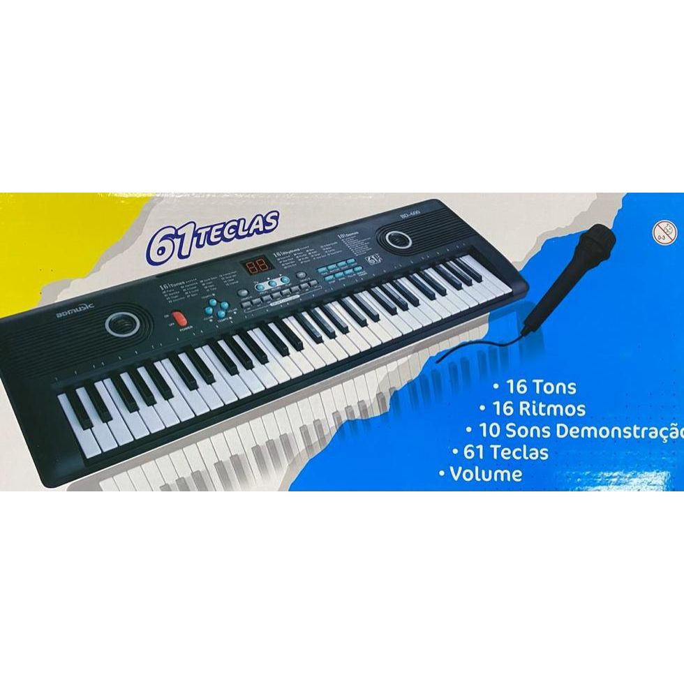 Teclado Infantil Microfone 61 Teclas Profissional Musical