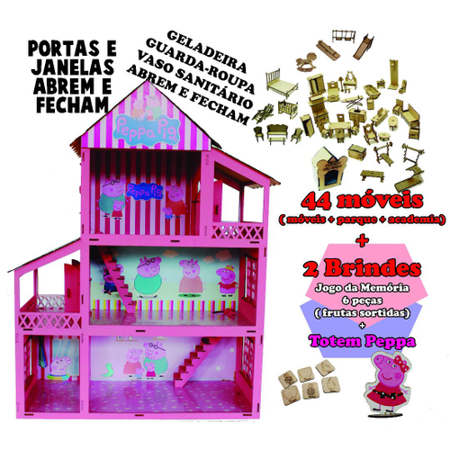 Casinha De Boneca Grande 60cm De Madeira + Kit Mini Moveis 36 pçs